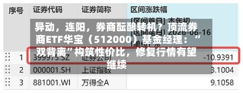 异动，连阳，券商酝酿转机？顶流券商ETF华宝（512000）基金经理：“双背离”构筑性价比，修复行情有望继续